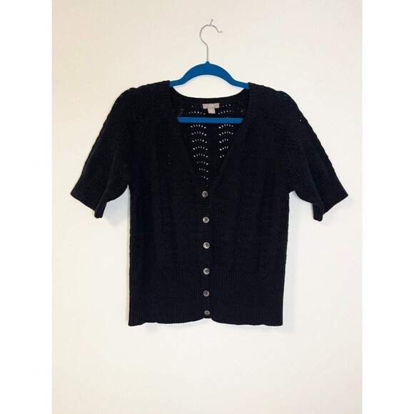 J. Jill Sweaters - J. Jill Black Knit Cardigan Top Petite Medium Button Front Short Sleeve Sweater